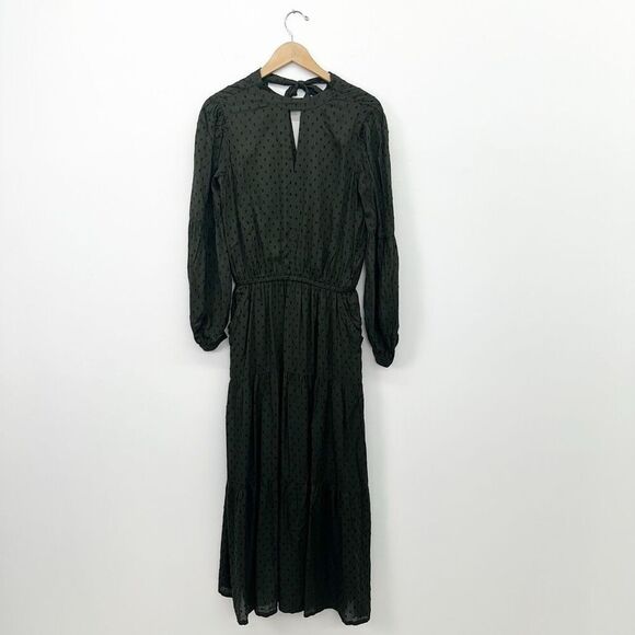 Garnet Hill Women’s Nori Pine Green Ballad Swiss-Dot Maxi Dress - Picture 2 of 13